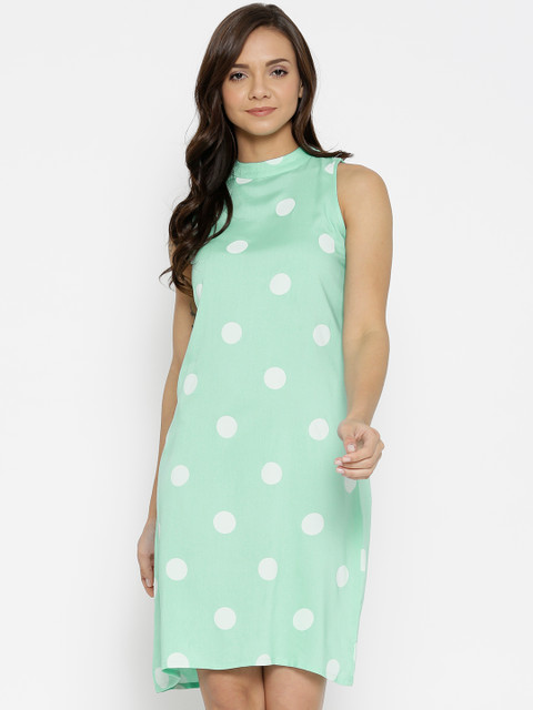 

AND Women Sea Green & White Printed Shift Dress
