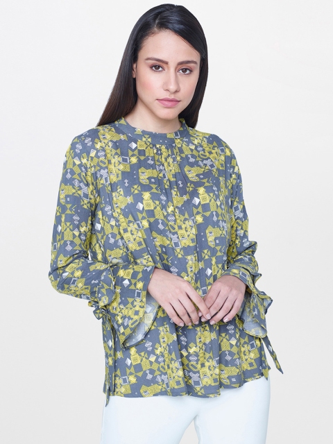 

AND Women Grey Geometric Printed Top