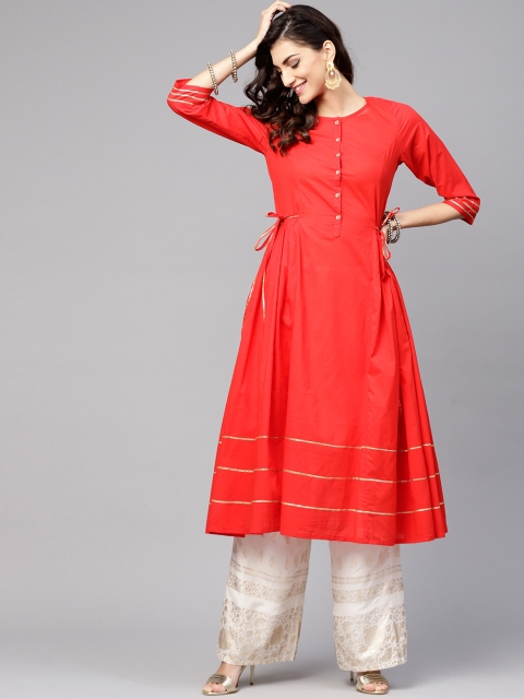 

Tulsattva Women Red Solid A-Line Kurta