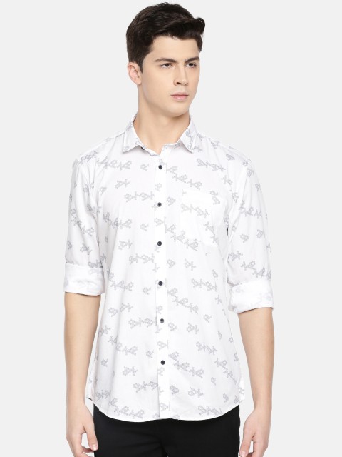 

Blackberrys Men White & Navy Blue Slim Fit Printed Casual Shirt