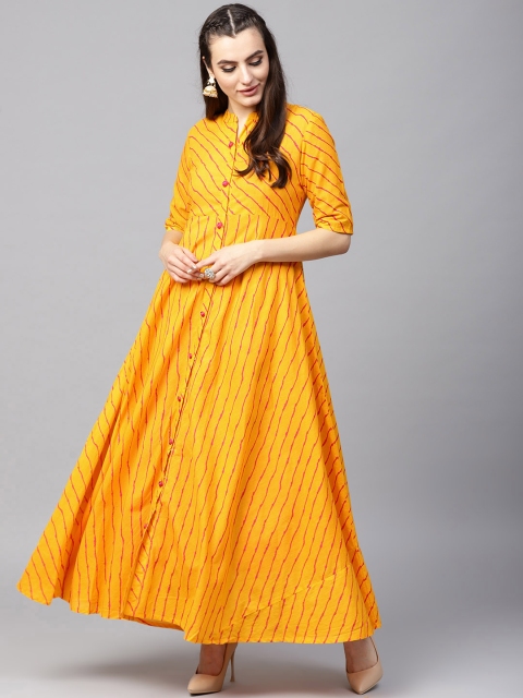 

AKS Women Yellow & Orange Printed Anarkali Kurta