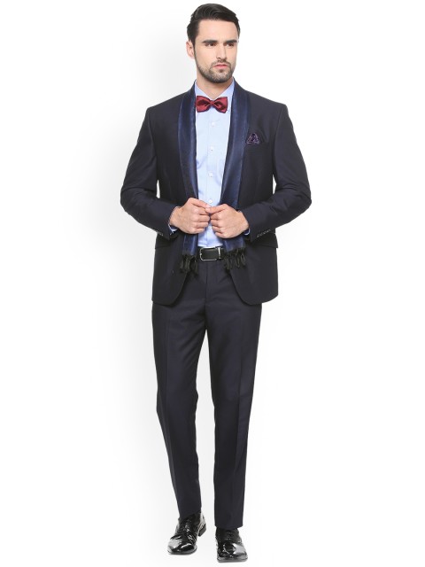 

Van Heusen Men Navy Blue Solid Party Suit