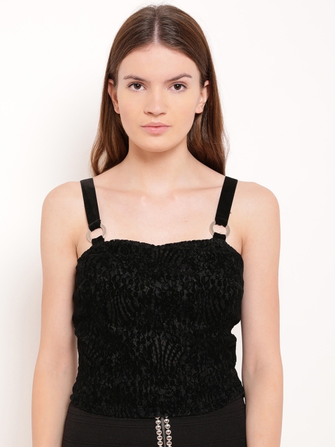 

Kazo Women Black Self-Design Fitted Top