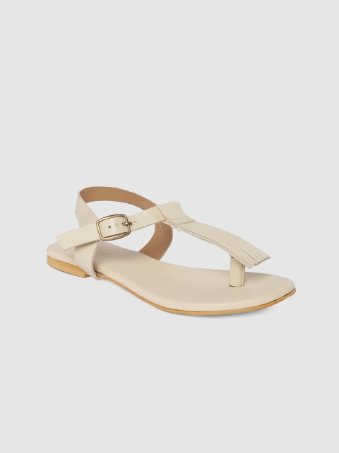 

People Women Off-White Solid T-Strap Flats