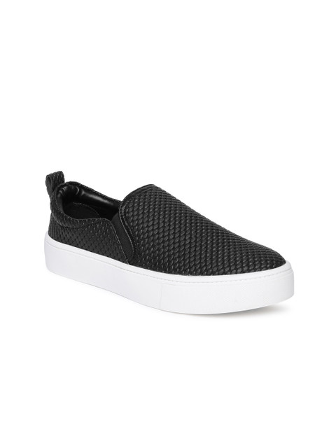 

People Women Black Textured Slip-On Sneakers