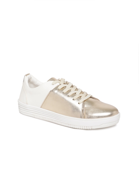 

People Women Gold-Toned & White Colourblocked Sneakers