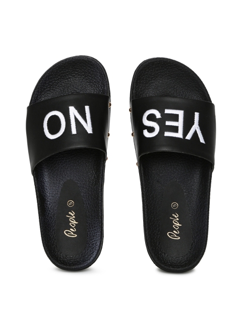 

People Women Black Printed Sliders