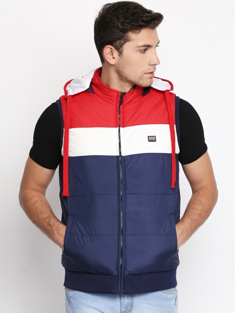 

BYFORD by Pantaloons Men Navy Blue & Red Colourblocked Padded Jacket