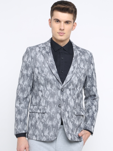 

Basics Men Grey Printed Single-Breasted Blazer