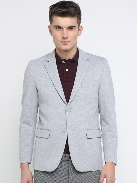 

Basics Men Grey Solid Single-Breasted Blazer