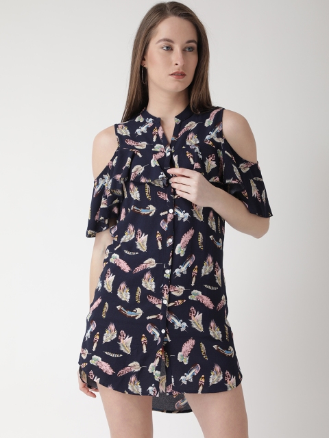 

The Vanca Women Navy Blue & Brown Printed Shirt Dress