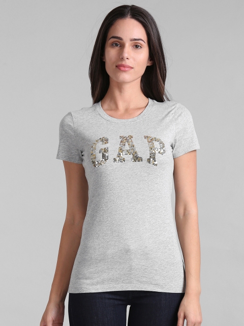 

GAP Women's Sequin Logo Tee, Grey melange