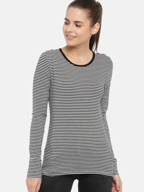 

GAP Women Black Striped Round Neck T-shirt