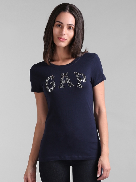 

GAP Women's Sequin Logo Tee, Navy blue