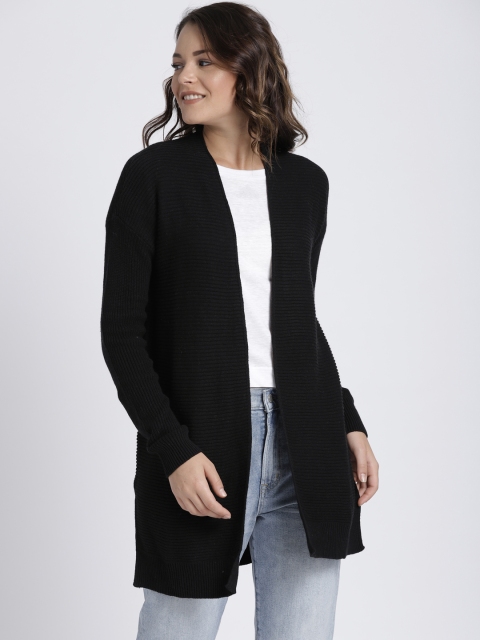 

GAP Women Black Solid Longline Front-Open Sweater