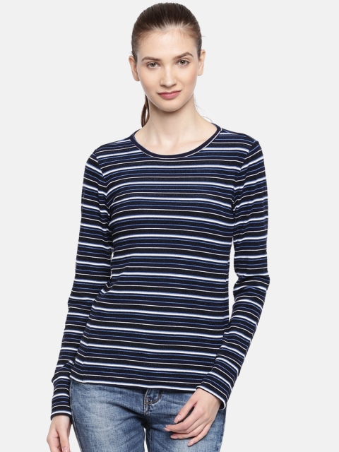 

GAP Women Navy Blue Striped Round Neck T-shirt