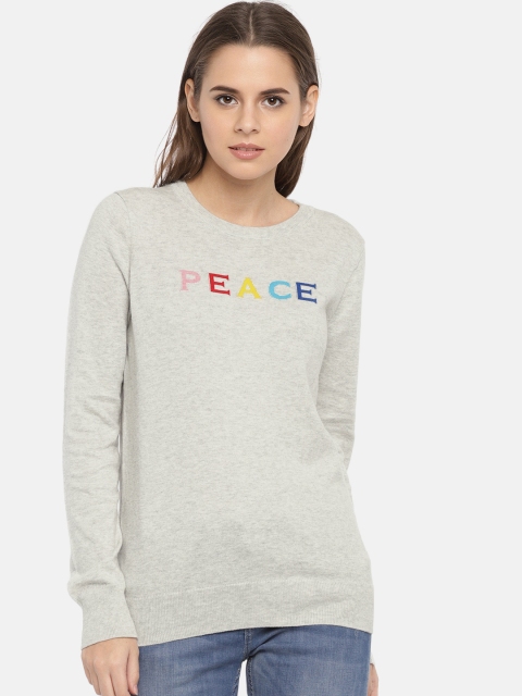 

GAP Women Grey Melange Printed Pullover