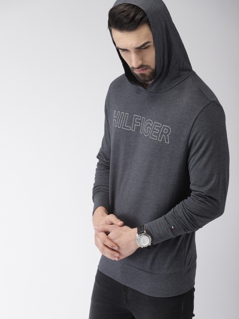 

Tommy Hilfiger Men Charcoal Grey Printed Hooded Sweatshirt
