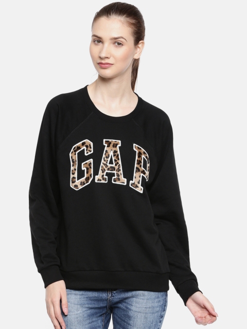 

GAP Women's Leopard Print Detail Logo Crewneck Pullover Sweatshirt, Black