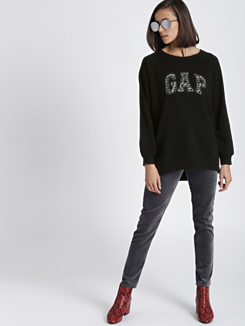 

GAP Women Black Printed Sweatshirt