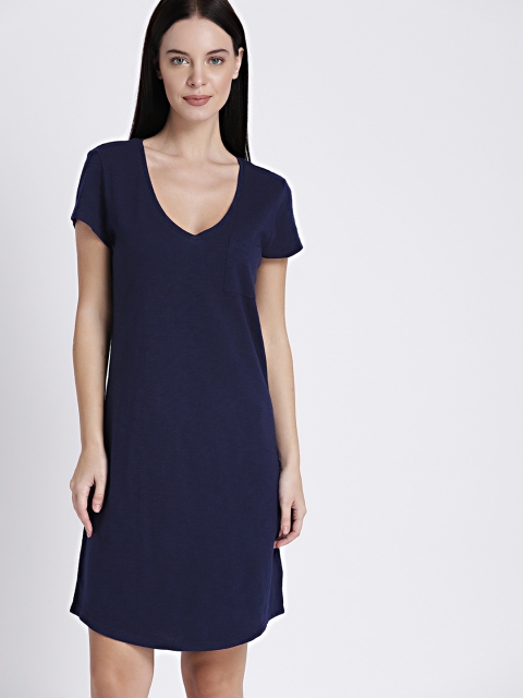 

GAP Women Navy Blue Solid Short Sleeve Pocket T-Shirt Dress