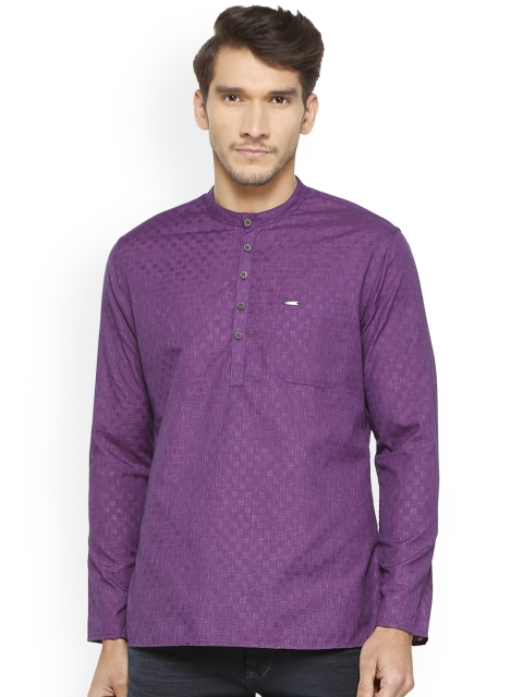 

Peter England Men Purple Woven Design Straight Handloom Woven Kurta