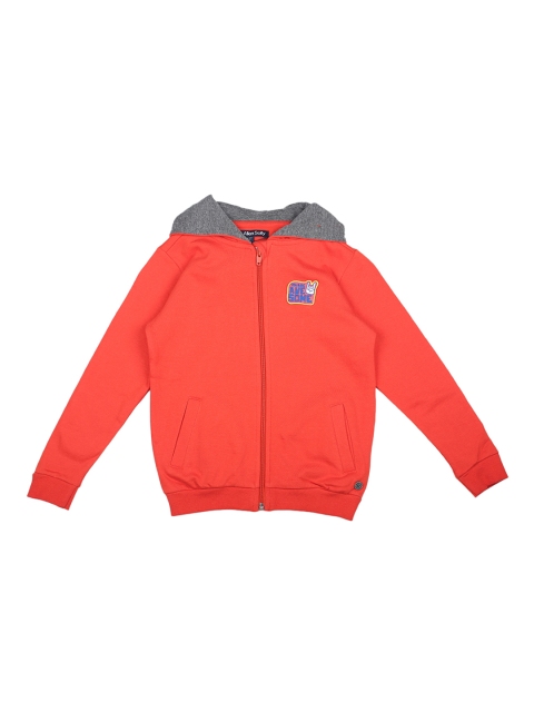 

Allen Solly Junior Boys Coral Orange Solid Hooded Front-Open Sweatshirt