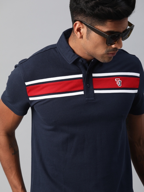 

Tommy Hilfiger Men Navy Blue & Red Striped Polo Collar T-shirt