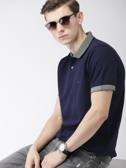 

Tommy Hilfiger Men Navy Blue Solid Polo Collar T-shirt