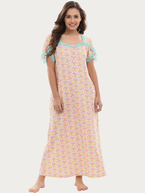 

Clovia Women Yellow & Green Printed Nightdress NS1108P02XL