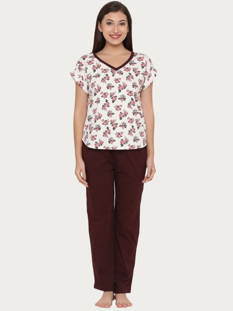 

Clovia Women Maroon & White Printed Lounge Set LS0364P09XL