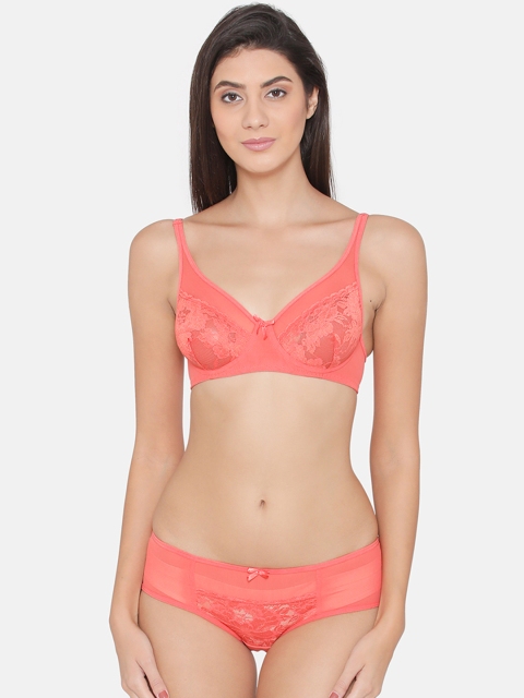 

Clovia Women Coral-Coloured Lace Lingerie Set BP1384P1640C