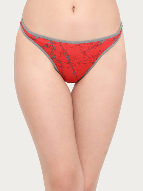 

Clovia Women Red & Grey Printed Thongs PN2804P04XL