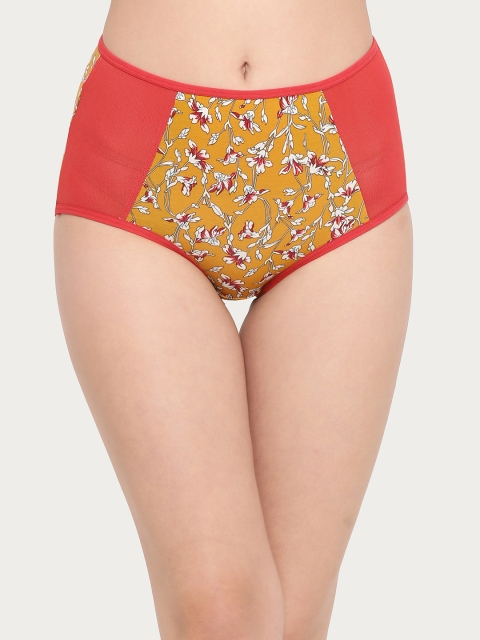

Clovia Women Mustard Yellow & Red Printed Hipster Briefs PN2795P14