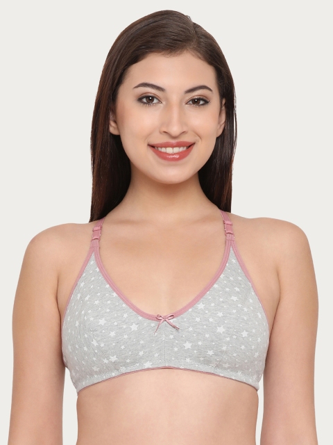 

Clovia Cotton Non-Padded Non-Wired Star Print Racerback Bra, Grey