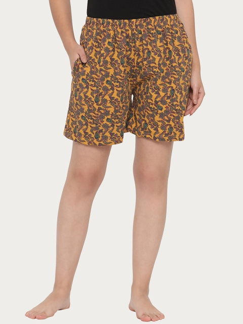 Clovia Women Mustard Yellow Printed Boxer LB0159P07XL