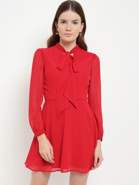 

Kazo Women Red Solid Fit & Flare Dress