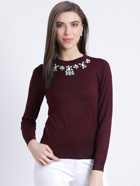 

Kazo Women Maroon Embellished Sweater