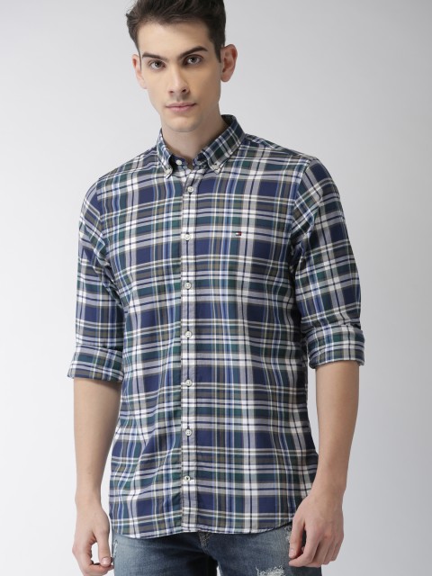 

Tommy Hilfiger Men Blue & White Slim Fit Checked Casual Shirt