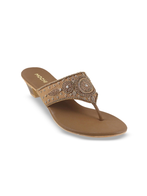 

Mochi Women Gold-Toned Woven Design Synthetic Open Toe Flats