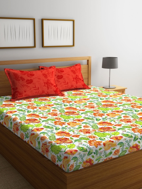 

STELLAR HOME White Floral Flat 104 TC Cotton 1 Queen Bedsheet with 2 Pillow Covers