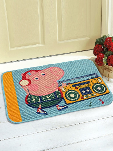 

Saral Home Turquoise Blue Printed Anti-Slip Doormat