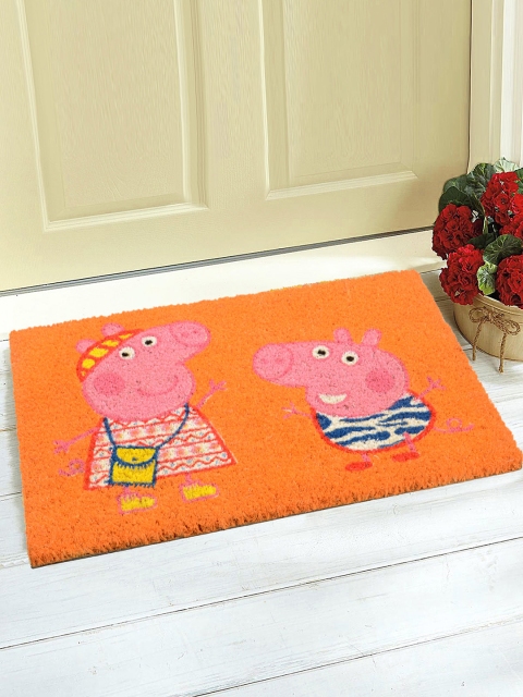 

Saral Home Orange Printed Anti-Slip Doormat
