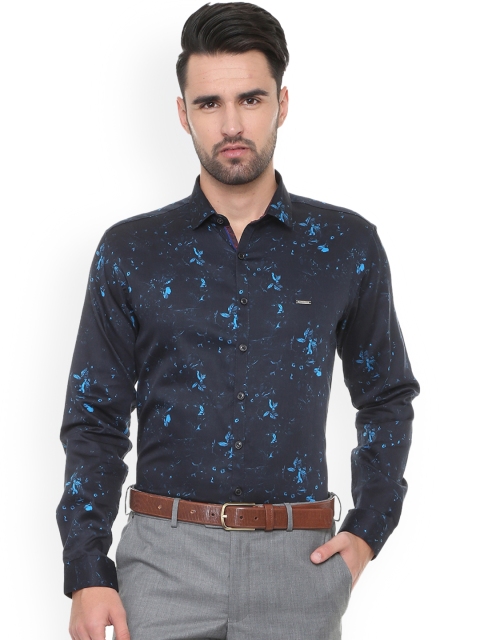 

V Dot Men Blue Printed Slim Fit Formal Shirt