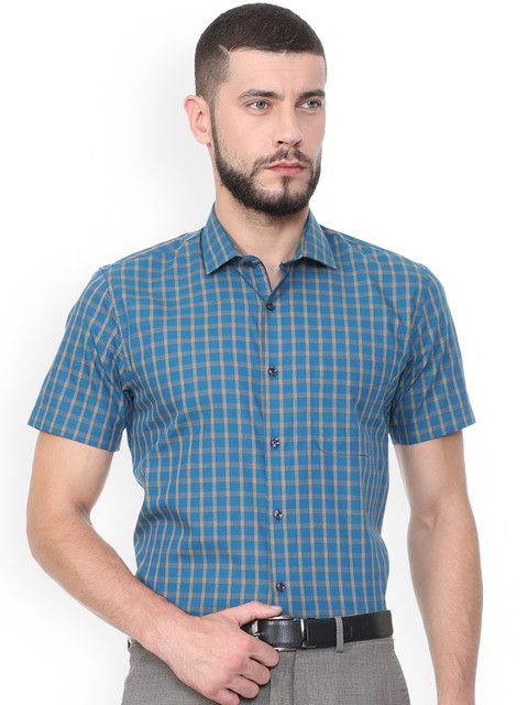 

Peter England Men Blue & Yellow Slim Fit Checked Formal Shirt