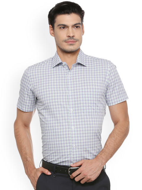 

Peter England Men White & Blue Slim Fit Checked Formal Shirt