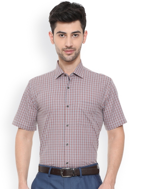 

Peter England Men Grey & Orange Checked Regular Fit Formal Shirt