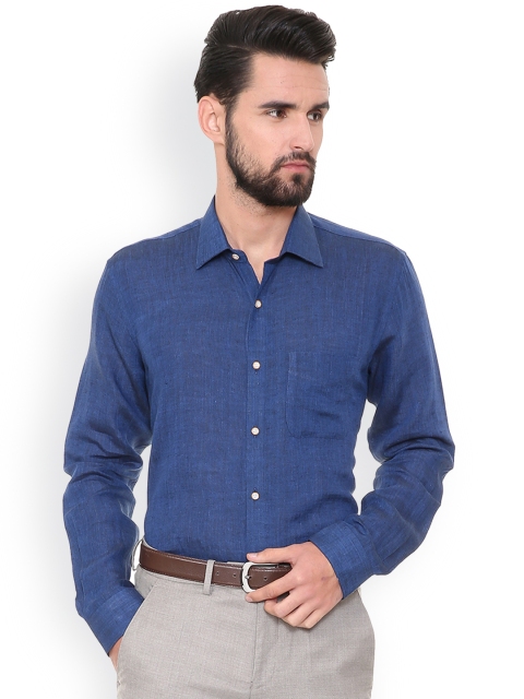 

Peter England Men Navy Blue Solid Regular Fit Linen Formal Shirt