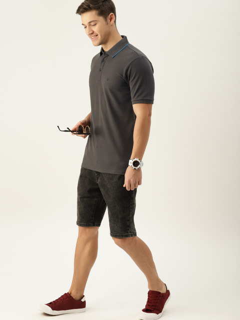 

Allen Solly Sport Men Charcoal Grey Solid Polo Collar T-shirt