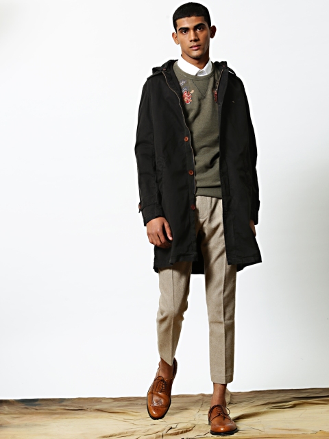 

Mr Bowerbird Men Black Solid Tailored Sustainable Longline Jacket